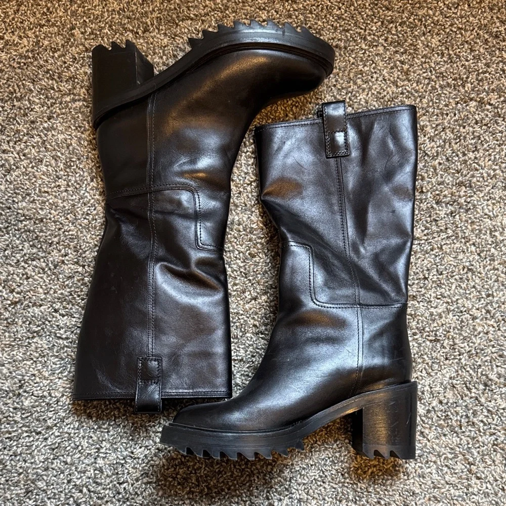 Tamara Mellon Black Mid-Calf Easy Rider Boots - Picture 3 of 9
